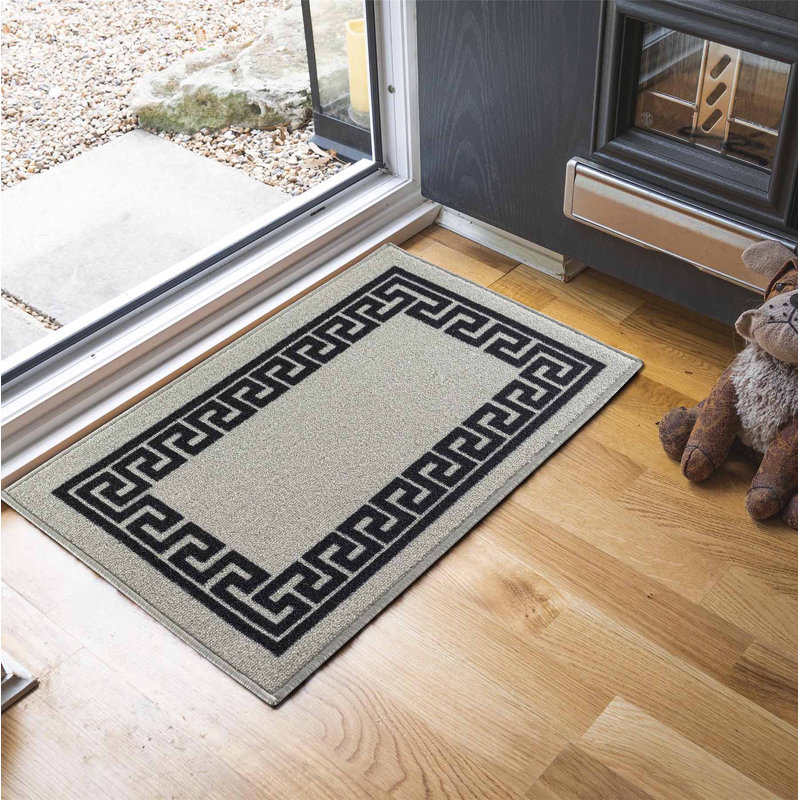 Rampzipoor Non-Slip Geometric Indoor Doormat, Rectangle 50 x 80cm, Grey