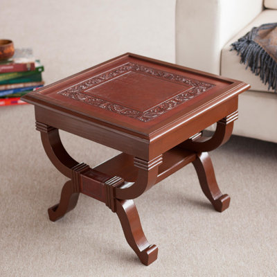 Table de bout en cuir et cuir Mohena Modesto Fern Garland
