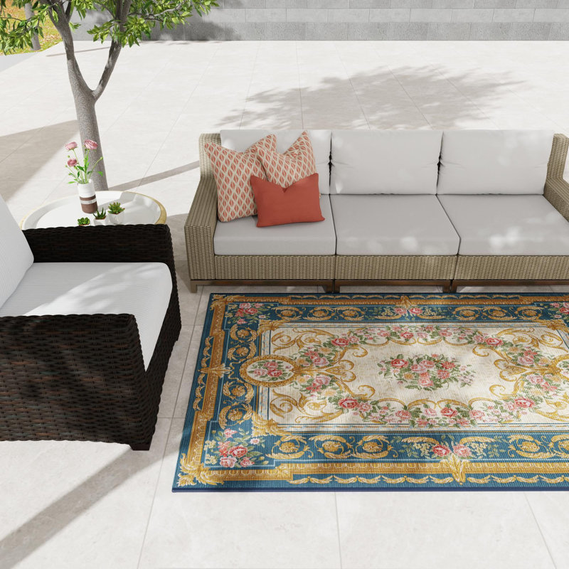 Tapis traditionnel extérieur Nile bleu marine et ivoire