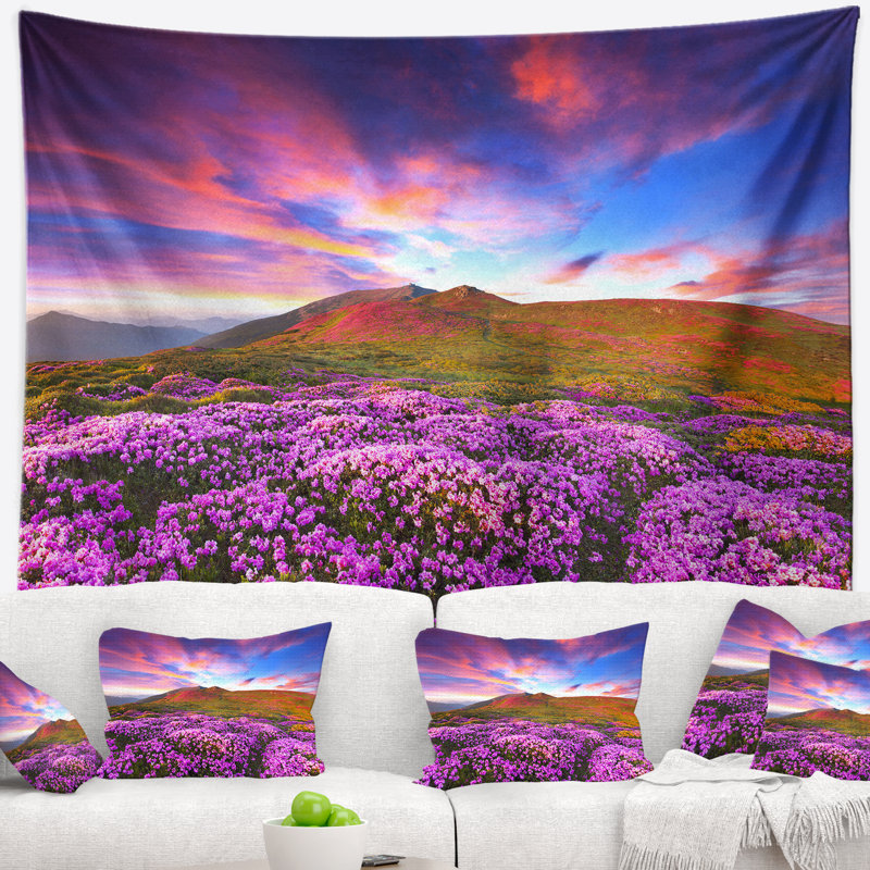 Tapisserie de fleurs de rhododendron, H 68 po x l 80 po