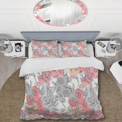 Fleurs grises - Ensemble de housse de couette floral - Polyester microfibre