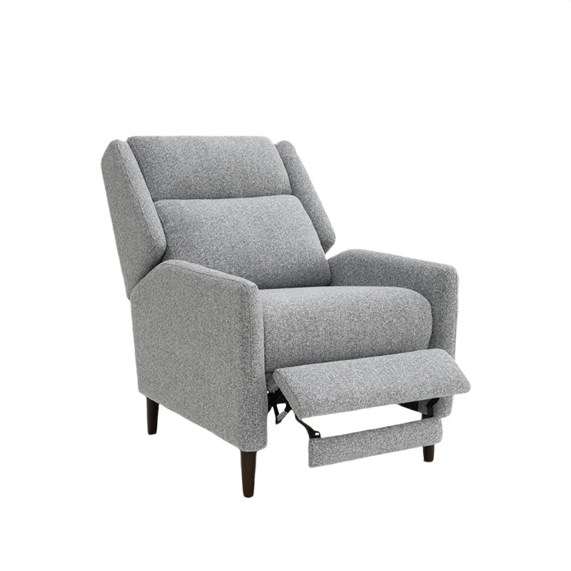 Fauteuil inclinable avec dossier haut et pieds fuselés Cien, tissu gris, Dark Espresso Brown Faux Leather