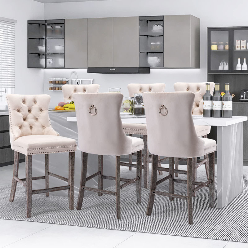 Ensemble de tabourets de bar rembourrés Modern Velvet, Beige, Gris