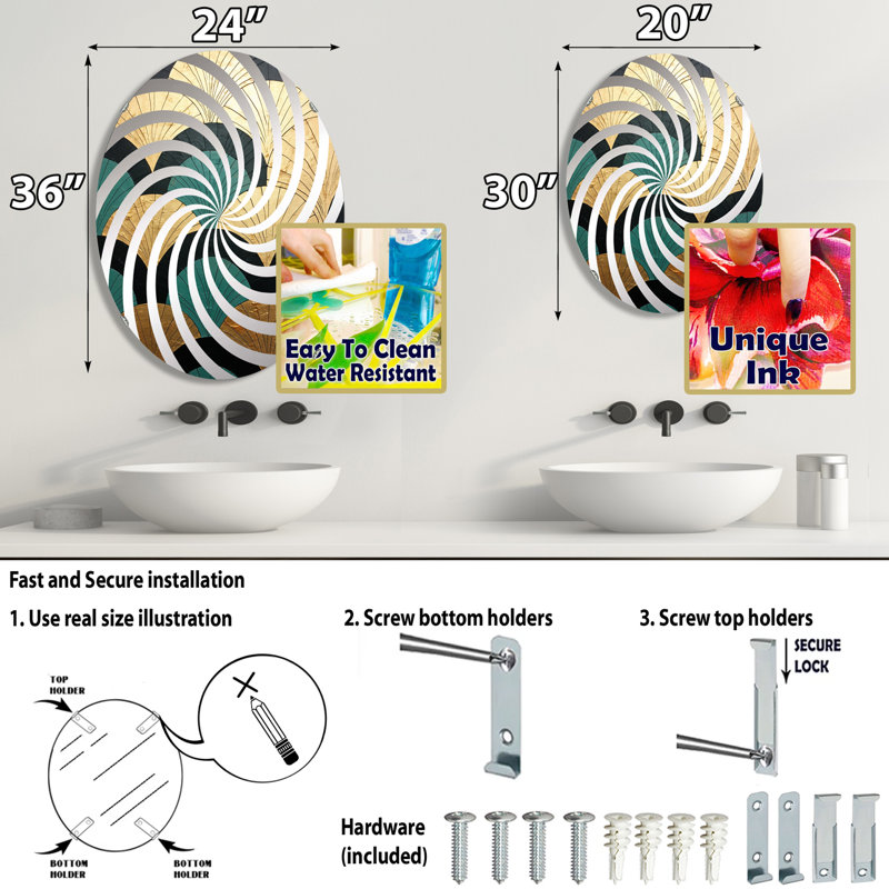 Émeraude et arches dorées - Miroir décoratif Vortex MIR105916 O, L 20 po x H 30 po
