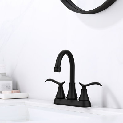 Robinet de salle de bain avec finition noire mate - 2 poignées, bec pivotant à arche haute de 360 degrés avec lavabo escamotable et tuyaux d'alimentation