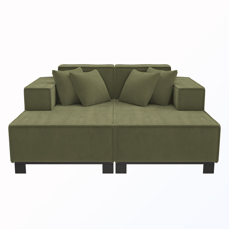 Canapé modulaire rembourré avec 4 coussins, Velours côtelé vert