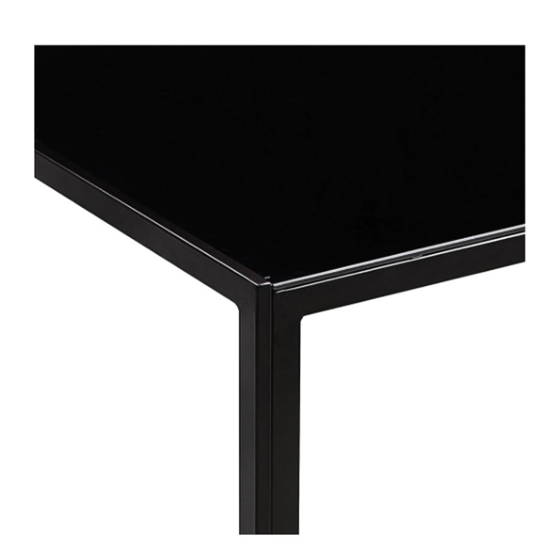Élégante table de salle à manger avec structure en verre et métal, capacité de 80 lb, structure noire à 4 sièges avec plateau lisse
