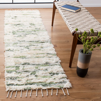 Dolphus Hand Knotted Wool/Viscose Abstract Rug in Green/Ivory