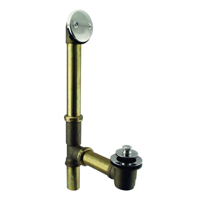 14 20 ga. Ensemble de drain de baignoire à tirer et fermer avec trop-plein à 2 trous, Nickel poli
