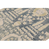 Rug & Kilim’S Block Print Square Rug In Soft Beige And Blue Floral Medallions