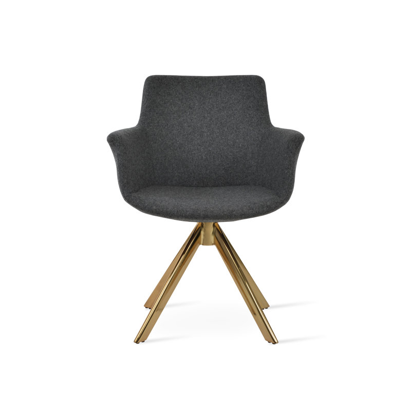 Chaise avec accoudoirs pivotante Bottega, Gris foncé, Or