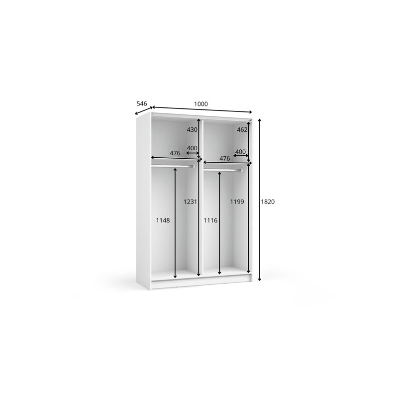 Shonette 2 Door Laminate Wardrobe, Black,  182cm H x 100cm W x 55cm D