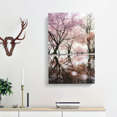 Reflection Of The Pink Blossom Trees - Wrapped Canvas