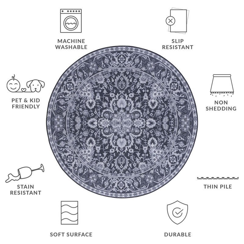 Eileena Performance Machine Washable Oriental Rug, Round 6'