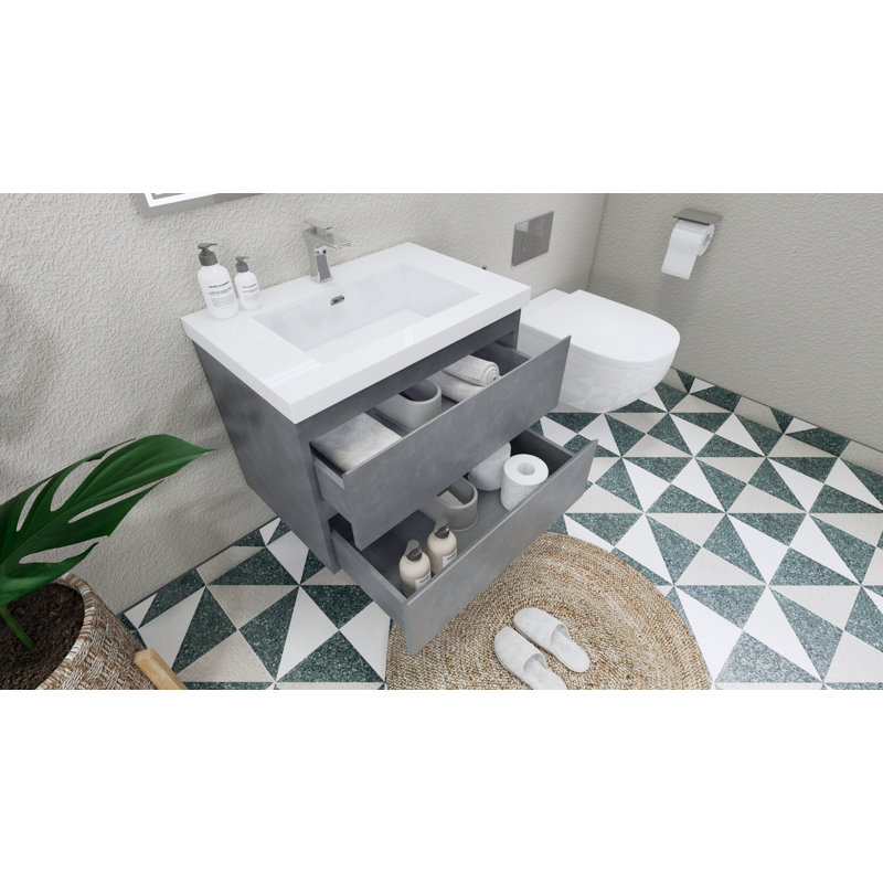 Cavaliere Single Bathroom Vanity with Acrylic Top, Cement Gray
