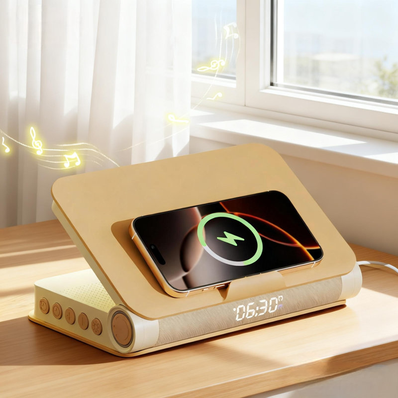 Réveil-matin Sunrise avec lampe de livre, chargeur sans fil, haut-parleur Bluetooth, lumière de réveil pour dormeurs lourds