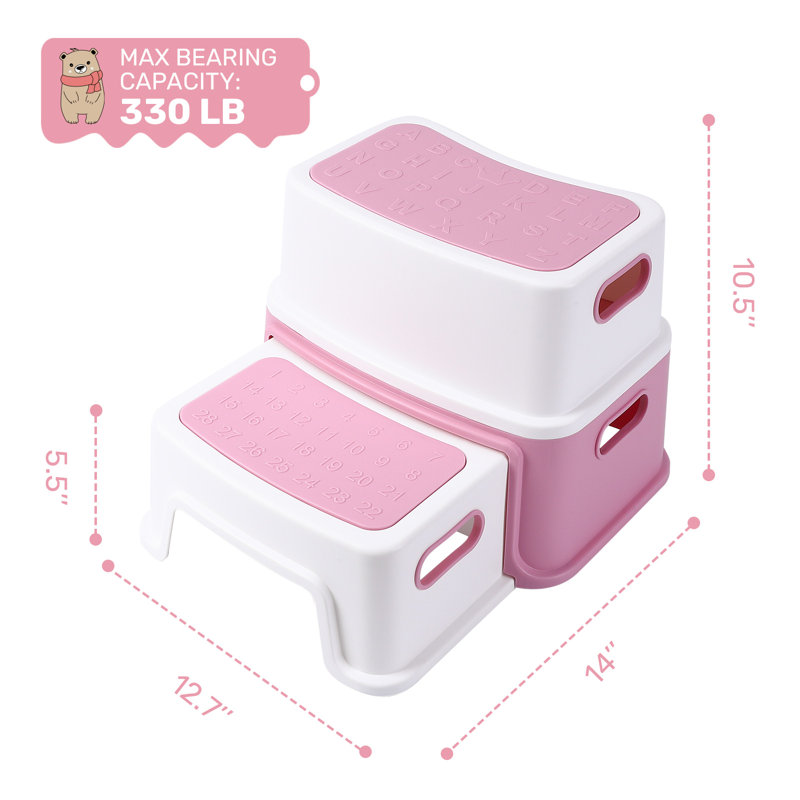 2-Step Kids Step Stool with Handles – Non-Slip BPA-Free PP Double Platform for Bathroom, Kitchen, Toilet Training – Holds 150 kg, Easy-Clean – Pink