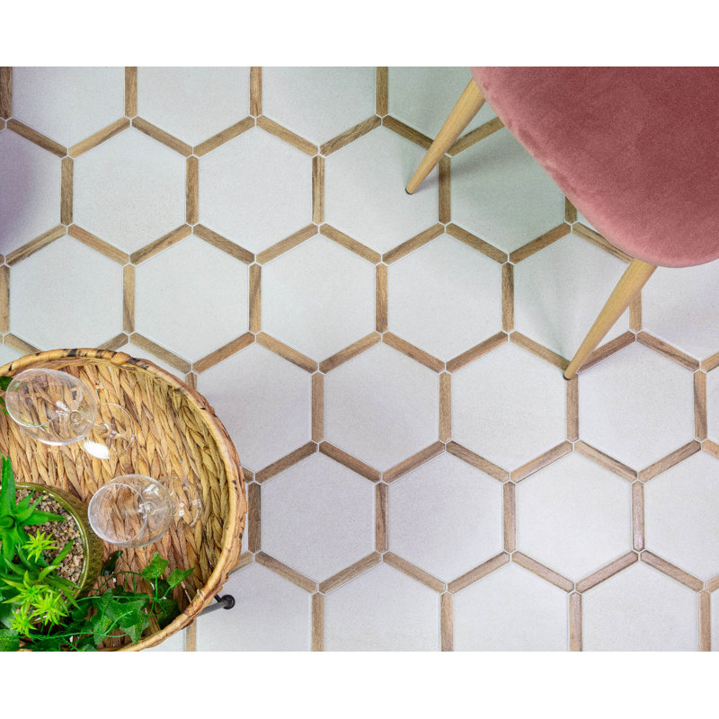 Timberstone 9" x 10" HEX Porcelain Floor and Wall Tile, Beige