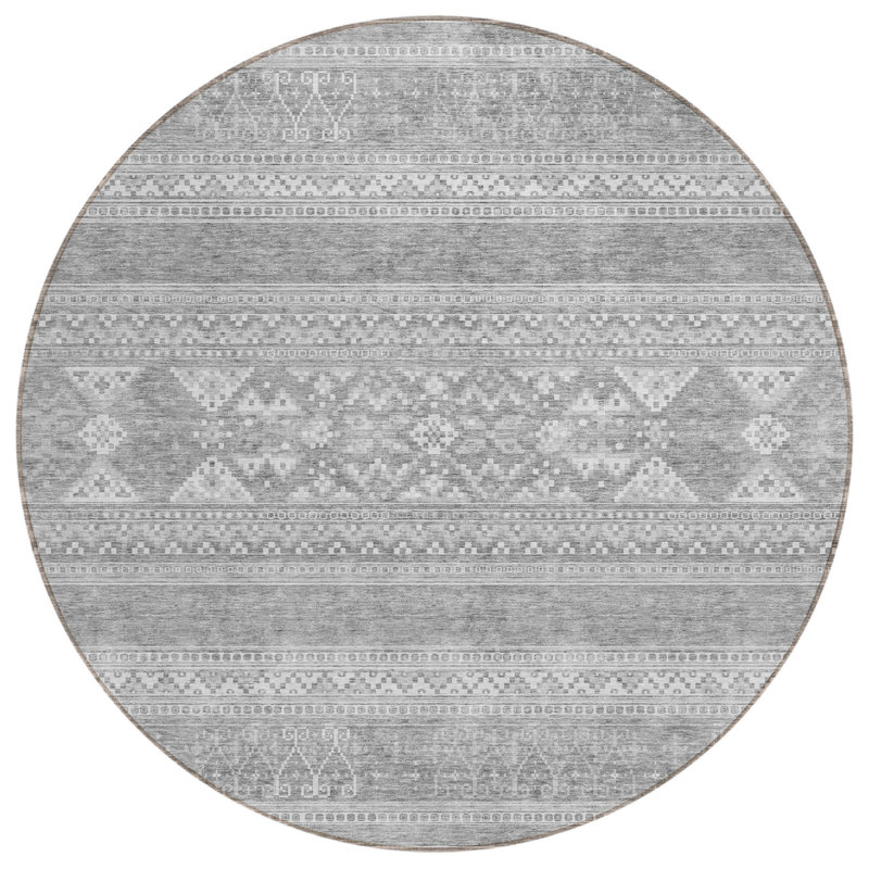 Tapis rond rond 8 pi gris argenté