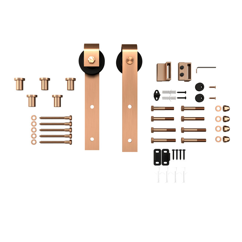 Ensemble de quincaillerie de porte de grange standard simple rail system, Cuivre brossé