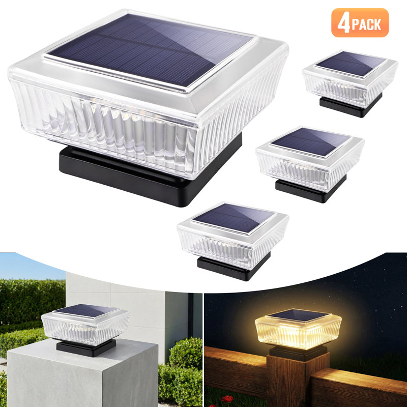 Greatsun 4-Piece Solar Outdoor LED Column Cap Lights, 2-in-1 Post Cap & Ground Plug Lights, IP65 Waterproof, Easy Installation, Long Lasting Battery, Ideal for Garden, Patio, Balcony, Pathway and Yard Decor