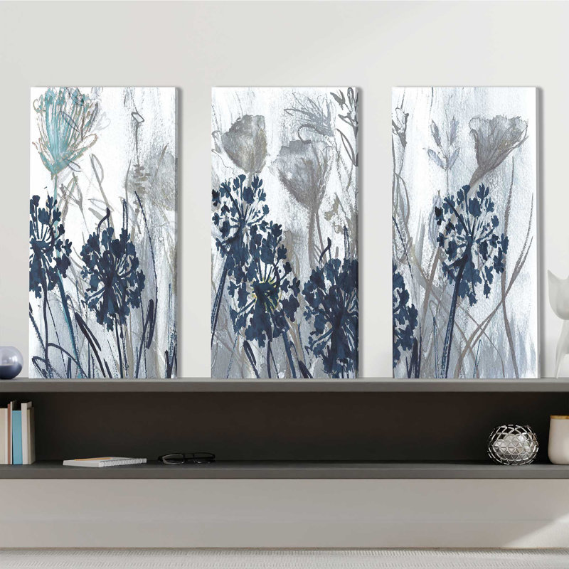 Indigo Field - Ensemble de 3 toiles tendues, H 32 po x l 48 po x P 0,75 po