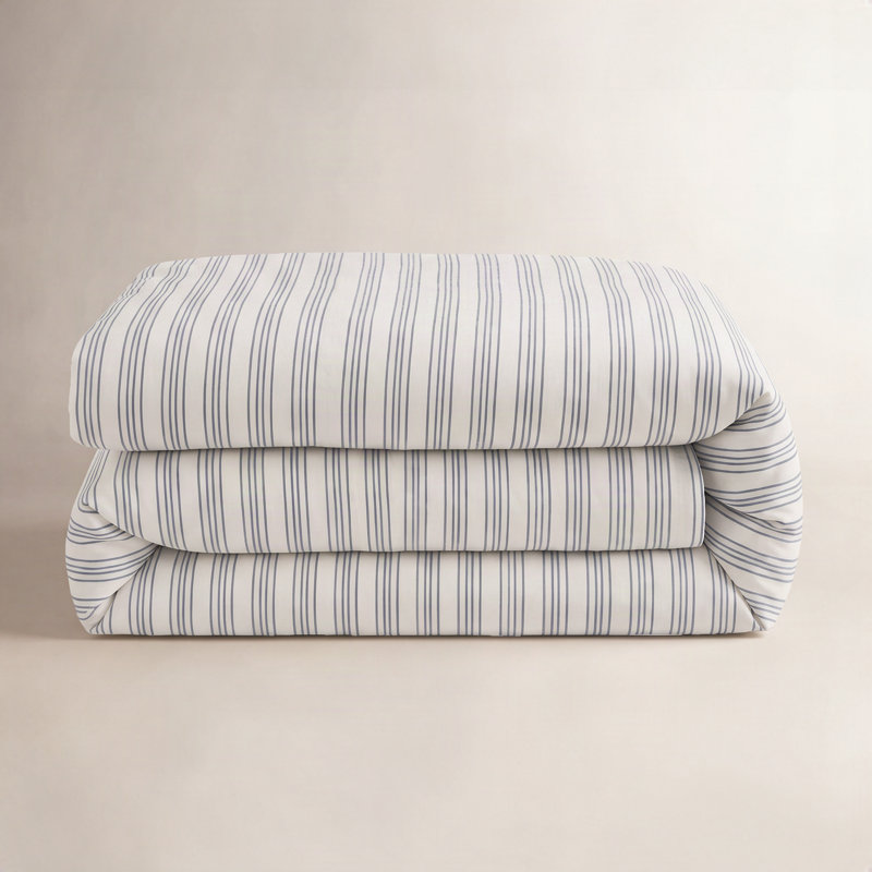 Lush Linen Stripe Duvet Cover, Full/Queen Duvet Cover, Slate Blue