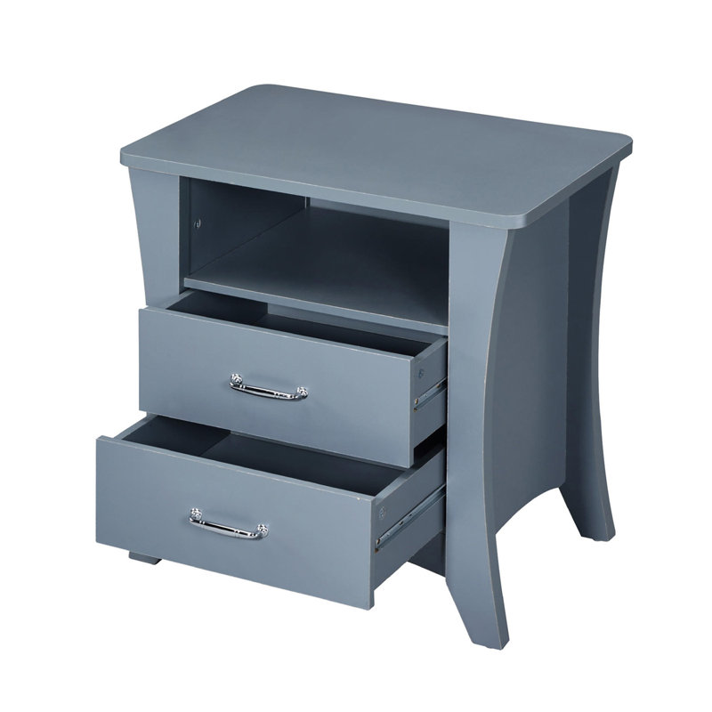 Table de chevet avec compartiment supérieur ouvert et 2 tiroirs, gris