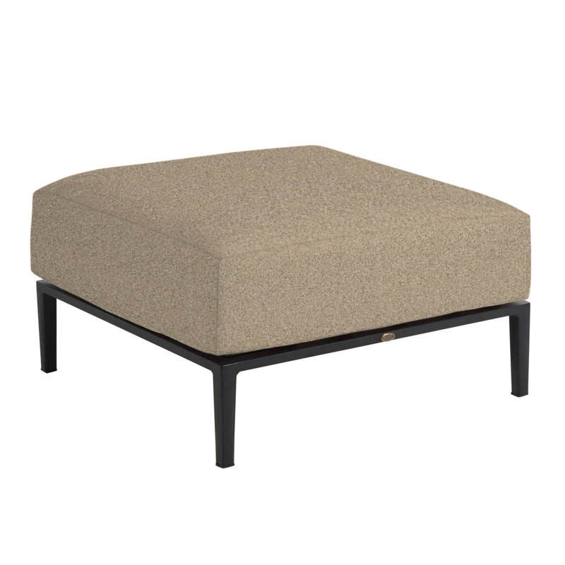 Havana Outdoor Ottoman with Cushion, Rollo Silver InsideOut® Linen, Welt + Standard fill, Black/Natural Resin