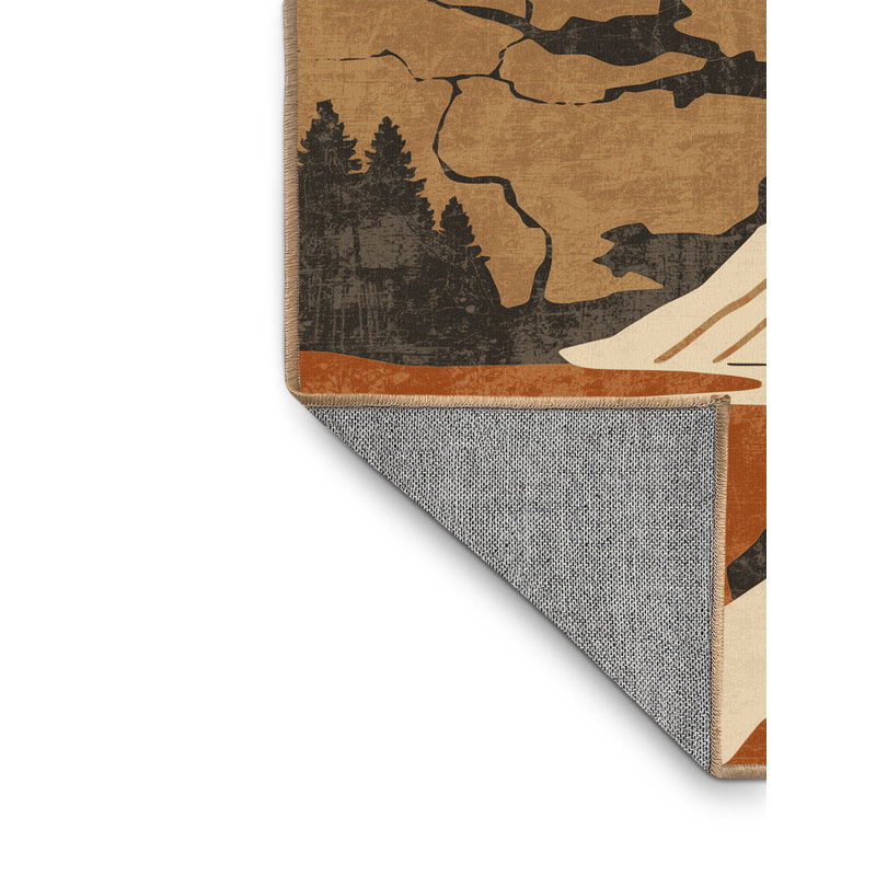 Tapis brun pâle lavable à la machine à l'allure rustique moderne - reliure brun clair, 4 x 6