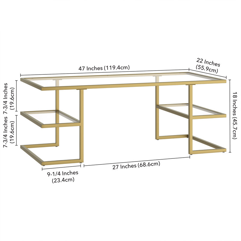 Thames Floor Shelf Coffee Table with Storage, Gold