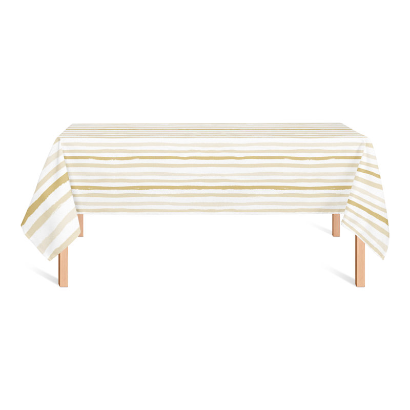 Rectangular Striped Polyester Tablecloth, Yellow