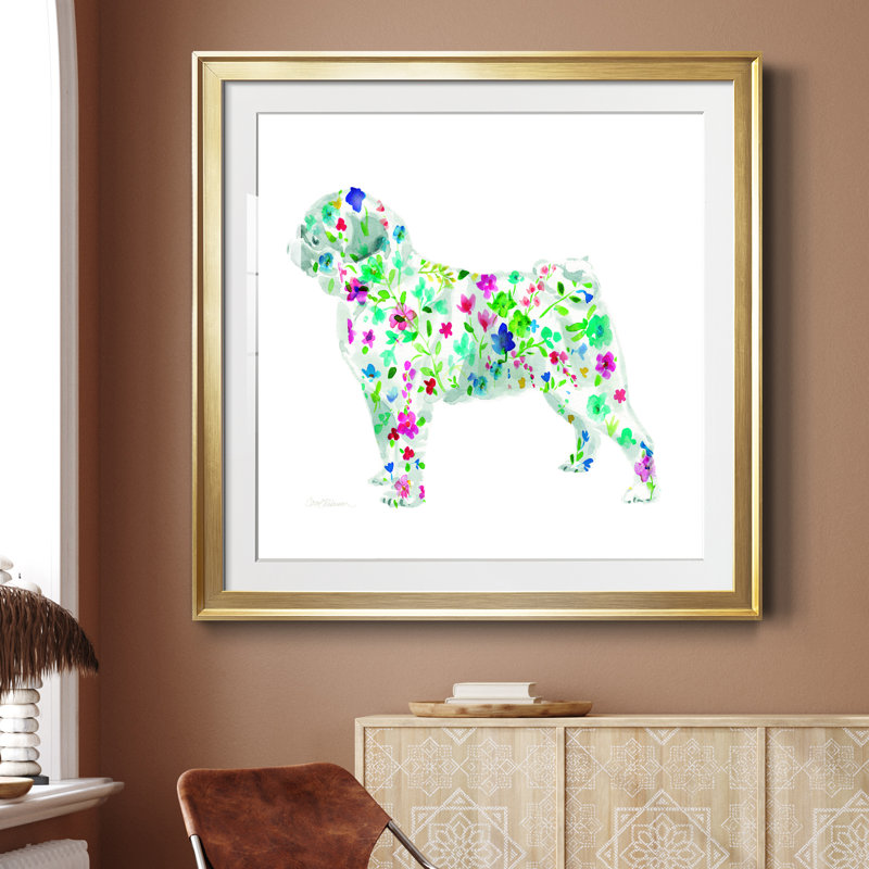Tapisserie carlin - peinture encadrée, Papier encadré doré, H 34,5 po x l 34,5 po x P 1,5 po