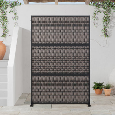 72"H Black 3-Panel Privacy Screen Woven Room Divider Decorative Metal Garden Arbor Freestanding Patio Trellis