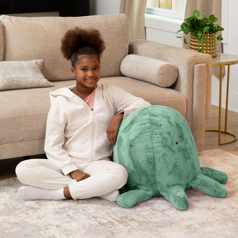 Pouf et pouf Raven-Symoné Huggy The Octopus Sea Buddy Large Kids, fourrure vert menthe, Imitation fourrure verte