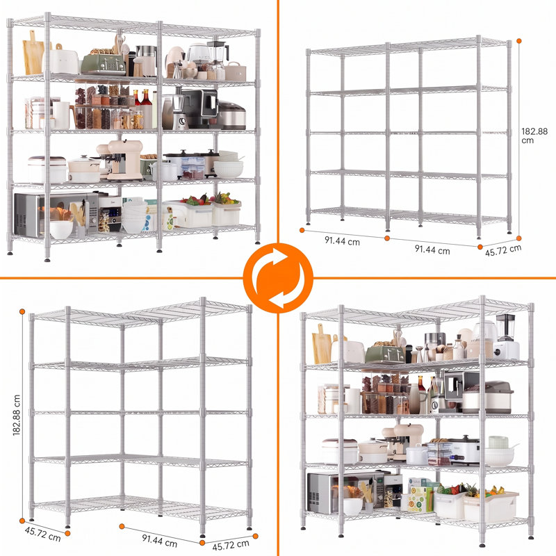 182.88 cm W Steel Shelving Unit, Silver