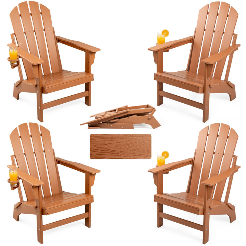 4 chaises Adirondack d'extérieur pliables, Brun, 4
