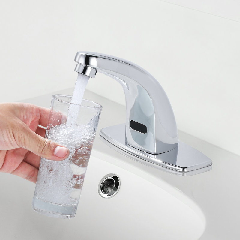 Automatic Sensor Bathroom Faucets Touchless Centerset Bathroom Faucet with Cover Plate, Chrome