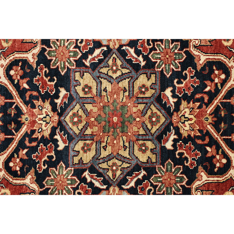 High-Quality Hand-Knotted Red And Blue Area Rug, Rectangle 6' x 9'