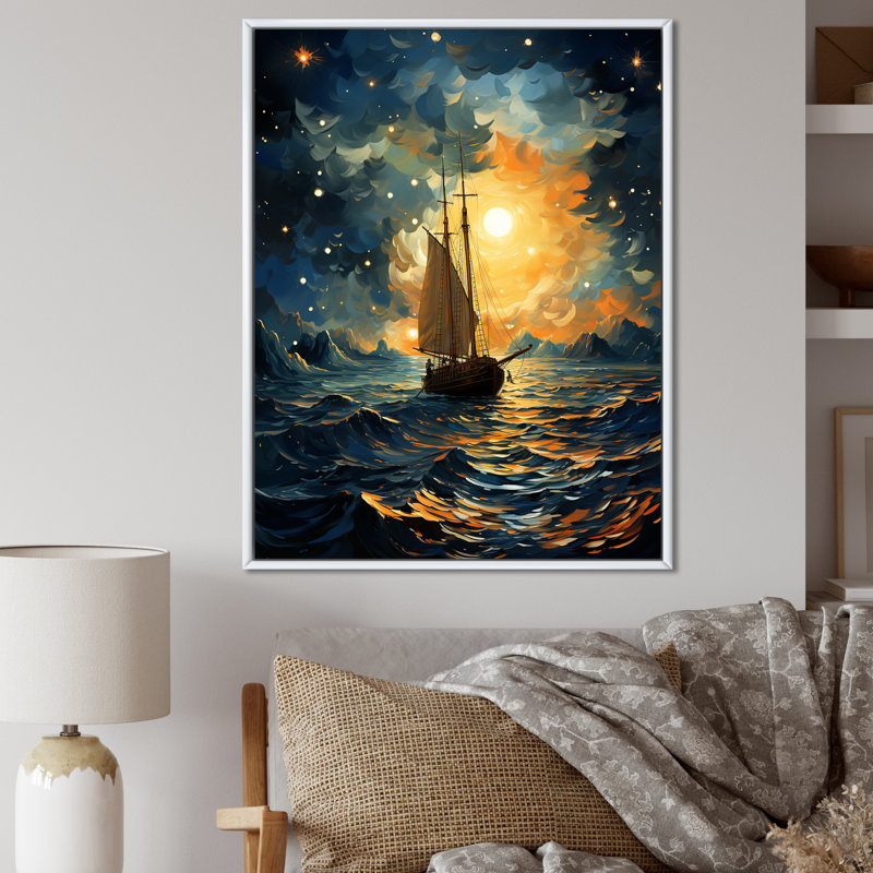 Clair de lune, voilier Horizon I, Cadre simple blanc, H 44 po x l 34 po x P 1,5 po