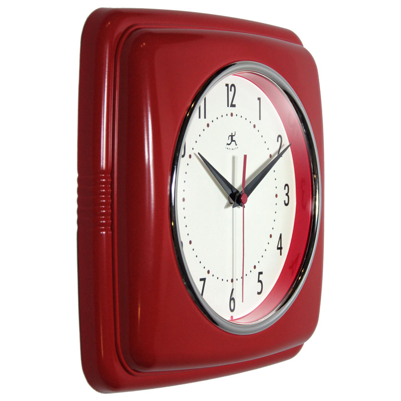 Orrwell Square Plastic Wall Clock 9.25 Inches, Red