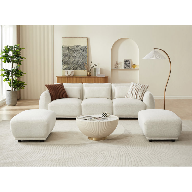 99.9'' Upholstered Sofa, White Wool
