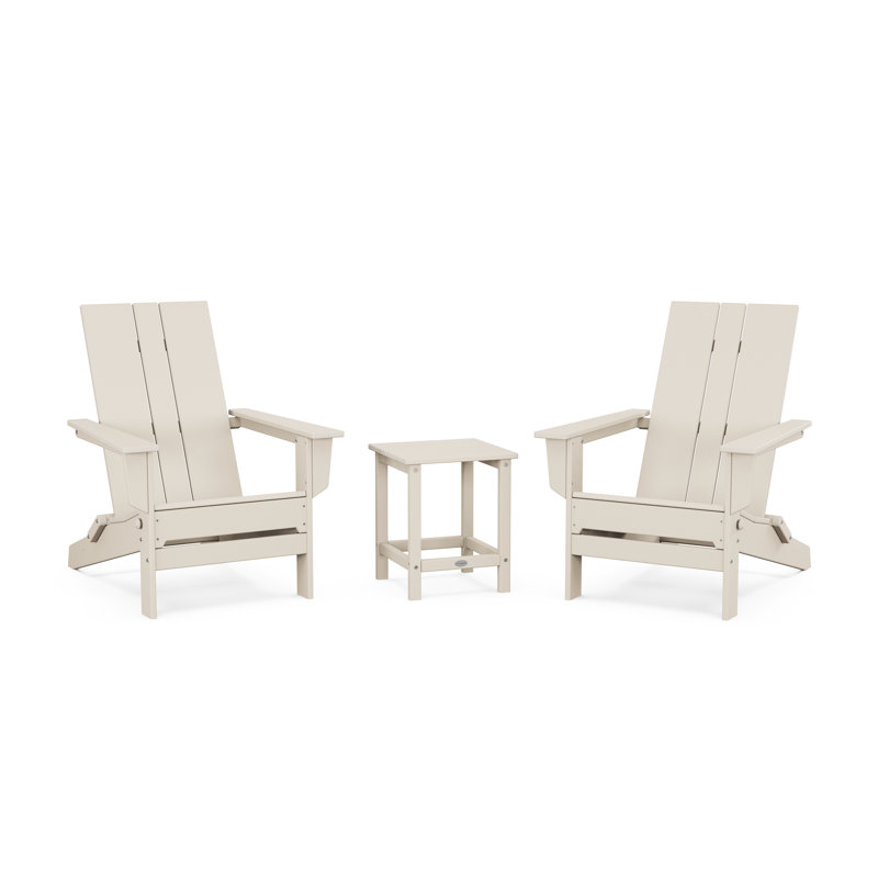 POLYWOOD x ALLModern Foldable Outdoor Adirondack Chair With Table, Sand
