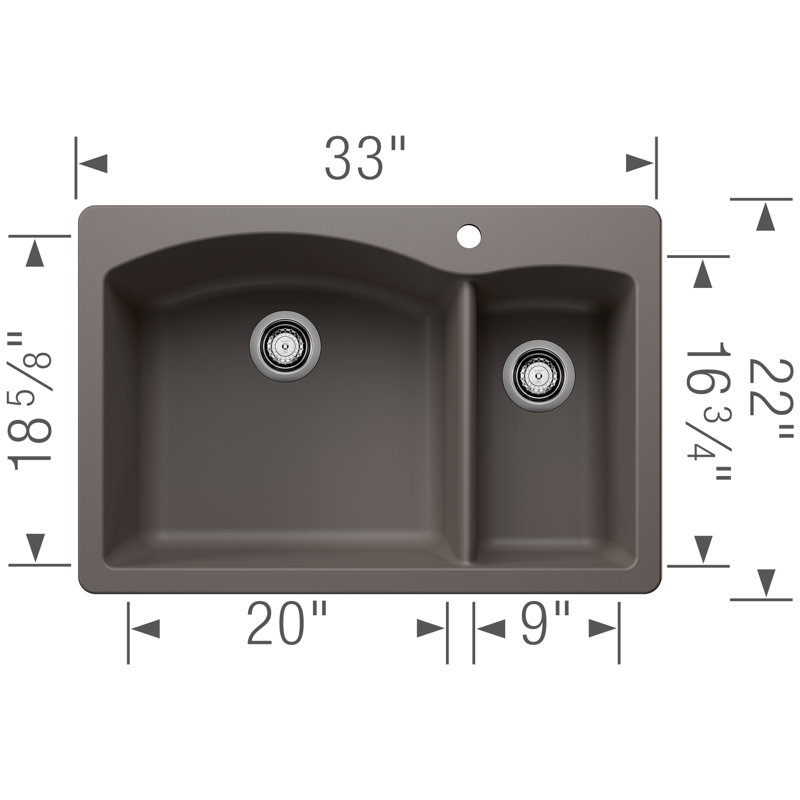 Diamond Silgranit 33" L x 22" W Double Basin Drop-In/Undermount Sink, Volcano Gray