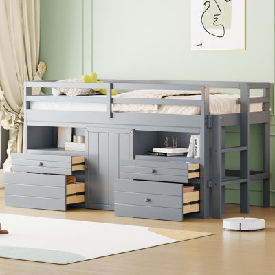 Ilsefriede Kids Twin Loft Bed with Drawers