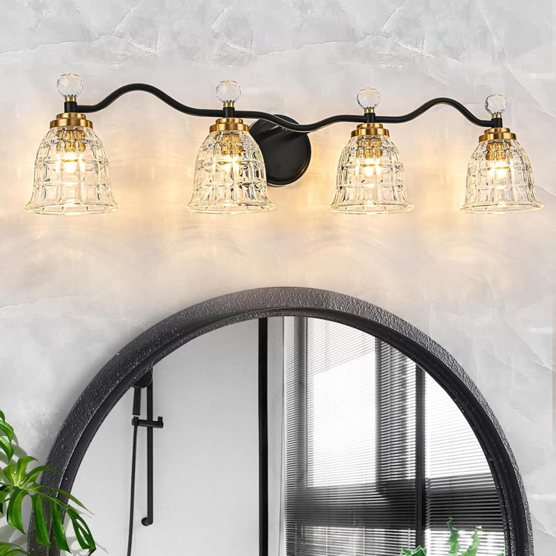 Luminaire de meuble-lavabo vintage avec abat-jour fleur en cristal, applique murale à 4 lumières pour miroir, design moderne et élégant, installation facile, compatible avec douille E26