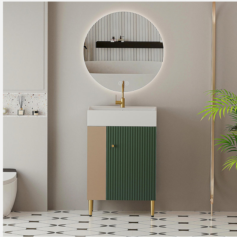 Le meuble-lavabo à tablette ouverte avec lavabo en céramique et porte à fermeture en douceur, avec une armoire de rangement à tablette ouverte à gauche, nécessite un assemblage