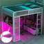 Lit mezzanine en métal pleine grandeur avec DEL, bureau, tiroirs de rangement et amp; Garde-robe - blanc, aucun sommier nécessaire