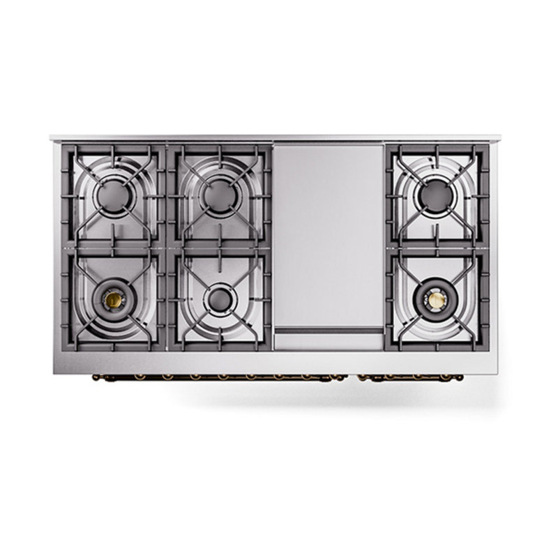 ILVE UN48FNMPEGG Nostalgie II Noblesse 48 inch Dual Fuel Range (8 Sealed Burners + Griddle, Triple Glass Door), Antique White