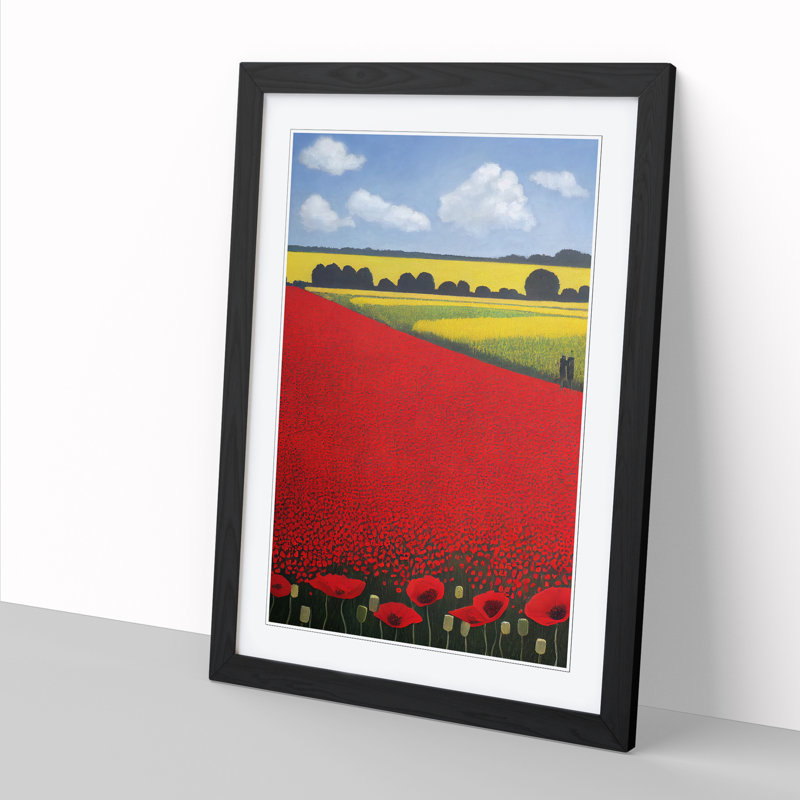 Lessly Poppy Flower Field Landscape Vol.1 1 Piece Wall Art, 64cm H x 46cm W, Oak